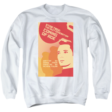 White men's crewneck sweatshirt with Star Trek The Next Generation Tng S1 Ep19 graphic