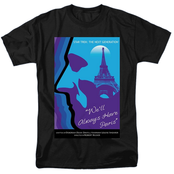 Black men's regular fit t-shirt with Star Trek The Next Generation Season 1 Episode 24 graphic