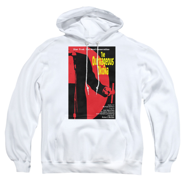 White pullover hoodie with Star Trek The Next Generation Tng Season 2 Episode 4 graphic