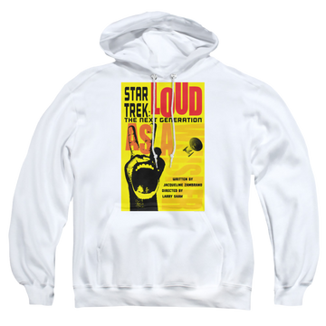 White pullover hoodie with Star Trek The Next Generation Tng Season 2 Episode 5 graphic