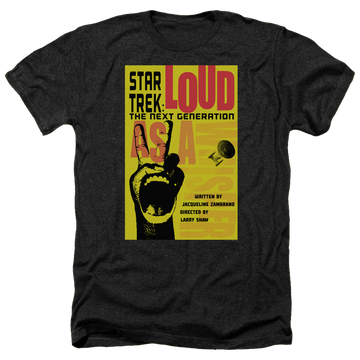 Black men's heather t-shirt with Star Trek The Next Generation Tng Season 2 Episode 5 graphic