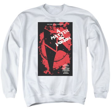 White men's crewneck sweatshirt with Star Trek The Next Generation Tng S2 Ep8 graphic