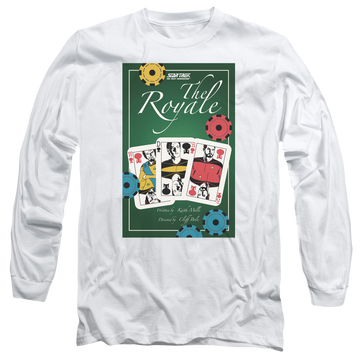 White men's long sleeve t-shirt with Star Trek The Next Generation Tng S2 Ep12 graphic
