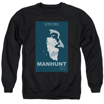 Black men's crewneck sweatshirt with Star Trek The Next Generation Tng S2 Ep19 graphic