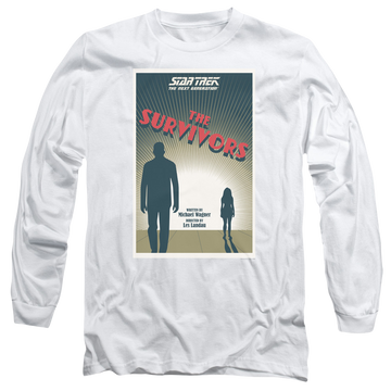 White men's long sleeve t-shirt with Star Trek The Next Generation Tng S3 Ep3 graphic