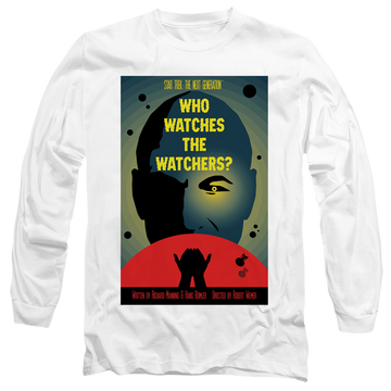 White men's long sleeve t-shirt with Star Trek The Next Generation Tng S3 Ep4 graphic