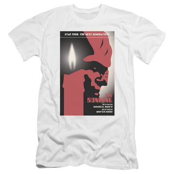 White men's premium slim fit t-shirt with Star Trek The Next Generation Tng Season 3 Episode 5 graphic