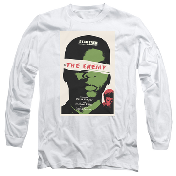 White men's long sleeve t-shirt with Star Trek The Next Generation Tng S3 Ep7 graphic