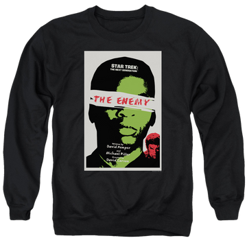 Black men's crewneck sweatshirt with Star Trek The Next Generation Tng S3 Ep7 graphic