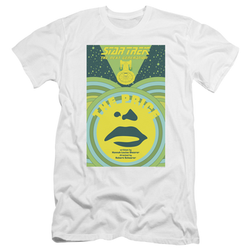 White men's premium slim fit t-shirt with Star Trek The Next Generation Tng Season 3 Episode 8 graphic