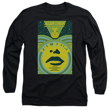 Black men's long sleeve t-shirt with Star Trek The Next Generation Tng S3 Ep8 graphic
