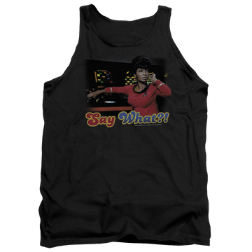 Black men's tank with Star Trek Say What graphic
