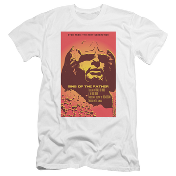 White men's premium slim fit t-shirt with Star Trek The Next Generation Tng Season 3 Episode 17 graphic