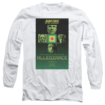 White men's long sleeve t-shirt with Star Trek The Next Generation Tng S3 Ep18 graphic