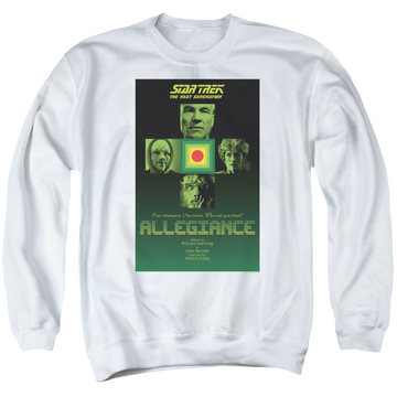 White men's crewneck sweatshirt with Star Trek The Next Generation Tng S3 Ep18 graphic