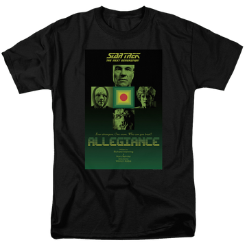 Black men's regular fit t-shirt with Star Trek The Next Generation S3 E18 graphic