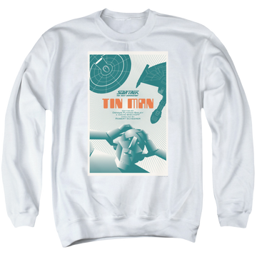 White men's crewneck sweatshirt with Star Trek The Next Generation Tng S3 Ep20 graphic