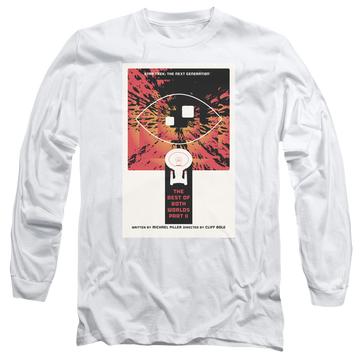 White men's long sleeve t-shirt with Star Trek The Next Generation Tng S4 Ep1 graphic