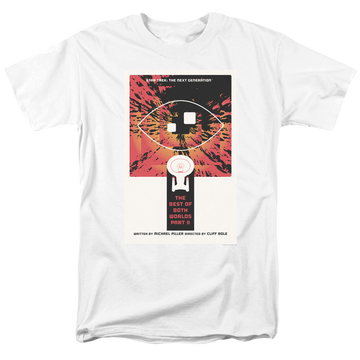 White men's regular fit t-shirt with Star Trek The Next Generation Season 4 Episode 1 graphic