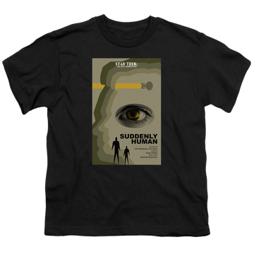 Black youth t-shirt for ages 8 to 12 with Star Trek The Next Generation Tng Season 4 Episode 4 graphic