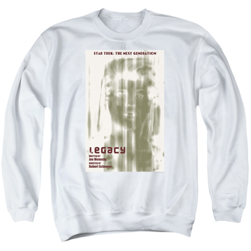 White men's crewneck sweatshirt with Star Trek The Next Generation Tng S4 Ep6 graphic