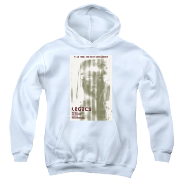 White youth hoodie for ages 8 to 12 with Star Trek The Next Generation Tng Season 4 Episode 6 graphic