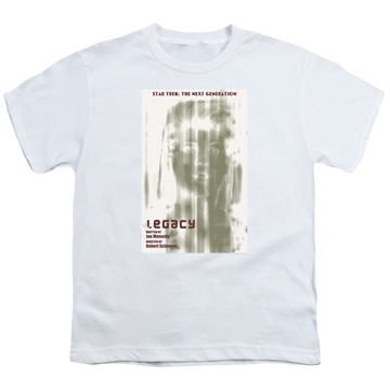 White youth t-shirt for ages 8 to 12 with Star Trek The Next Generation Tng Season 4 Episode 6 graphic