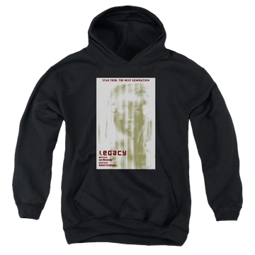 Black youth hoodie for ages 8 to 12 with Star Trek The Next Generation Tng Season 4 Episode 6 graphic