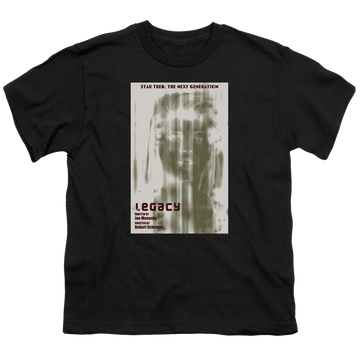 Black youth t-shirt for ages 8 to 12 with Star Trek The Next Generation Tng Season 4 Episode 6 graphic