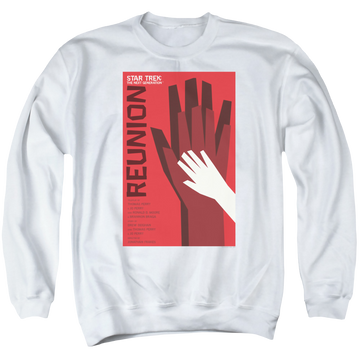 White men's crewneck sweatshirt with Star Trek The Next Generation Tng S4 Ep7 graphic