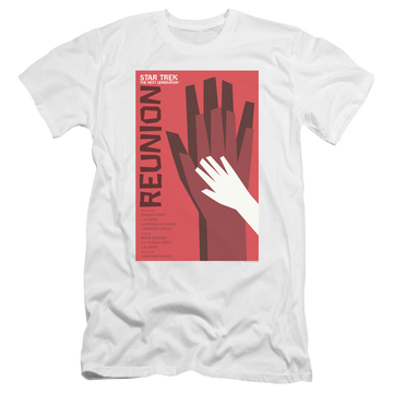 White men's premium slim fit t-shirt with Star Trek The Next Generation Tng Season 4 Episode 7 graphic