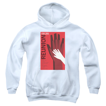 White youth hoodie for ages 8 to 12 with Star Trek The Next Generation Tng Season 4 Episode 7 graphic