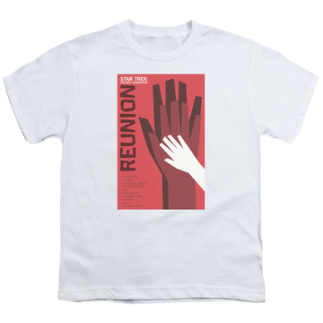 White youth t-shirt for ages 8 to 12 with Star Trek The Next Generation Tng Season 4 Episode 7 graphic