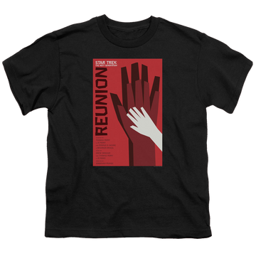Black youth t-shirt for ages 8 to 12 with Star Trek The Next Generation Tng Season 4 Episode 7 graphic