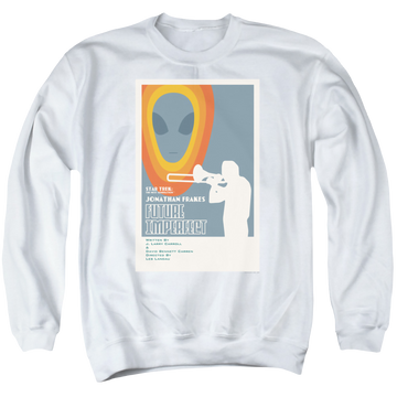 White men's crewneck sweatshirt with Star Trek The Next Generation Tng S4 Ep8 graphic
