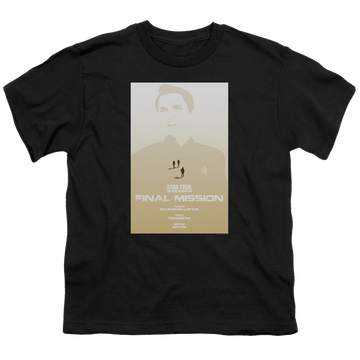 Black youth t-shirt for ages 8 to 12 with Star Trek The Next Generation Tng Season 4 Episode 9 graphic