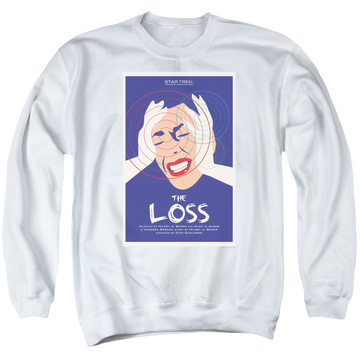 White men's crewneck sweatshirt with Star Trek The Next Generation Tng S4 Ep10 graphic