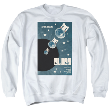 White men's crewneck sweatshirt with Star Trek The Next Generation Tng S4 Ep14 graphic