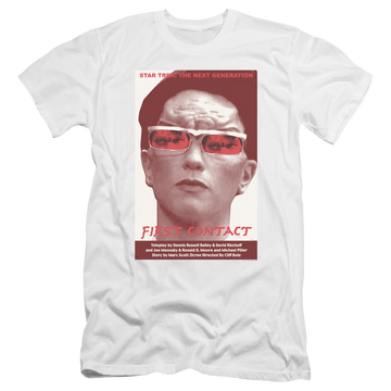 White men's premium slim fit t-shirt with Star Trek The Next Generation Tng Season 4 Episode 15 graphic