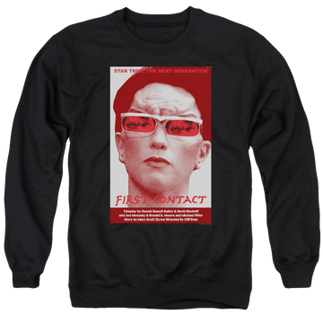 Black men's crewneck sweatshirt with Star Trek The Next Generation Tng S4 Ep15 graphic