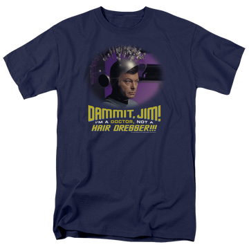 Navy men's regular fit t-shirt with Star Trek Not A Hair Dresser graphic