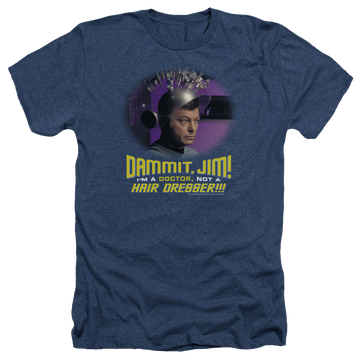 Navy men's heather t-shirt with Star Trek The Original Series Not A Hair Dresser graphic
