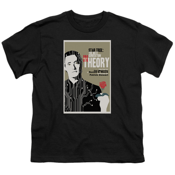 Black youth t-shirt for ages 8 to 12 with Star Trek The Next Generation Tng Season 4 Episode 25 graphic