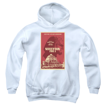 White youth hoodie for ages 8 to 12 with Star Trek The Next Generation Tng Season 4 Episode 26 graphic