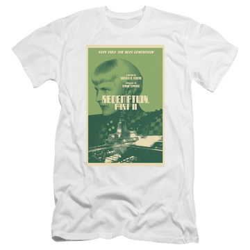 White men's premium slim fit t-shirt with Star Trek The Next Generation Tng Season 5 Episode 1 graphic