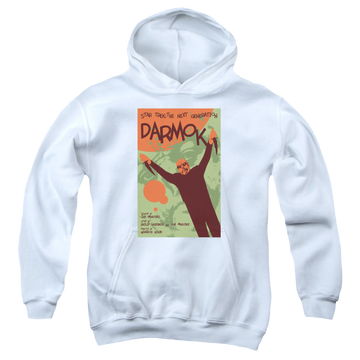White youth hoodie for ages 8 to 12 with Star Trek The Next Generation Tng Season 5 Episode 2 graphic