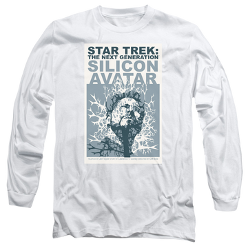 White men's long sleeve t-shirt with Star Trek The Next Generation Tng S5 Ep4 graphic