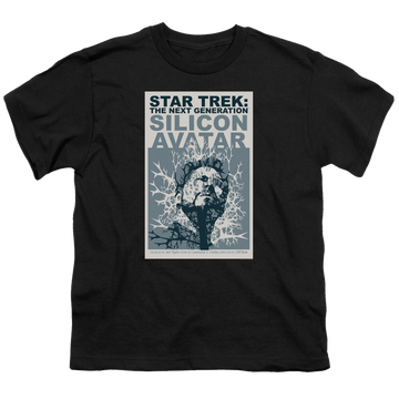 Black youth t-shirt for ages 8 to 12 with Star Trek The Next Generation Tng Season 5 Episode 4 graphic