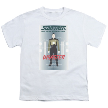 White youth t-shirt for ages 8 to 12 with Star Trek The Next Generation Tng Season 5 Episode 5 graphic