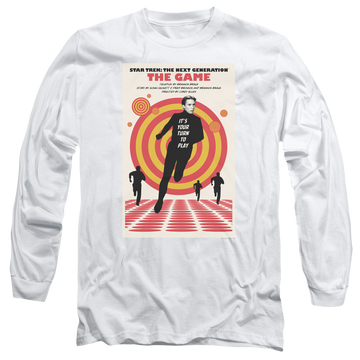 White men's long sleeve t-shirt with Star Trek The Next Generation Tng S5 Ep6 graphic